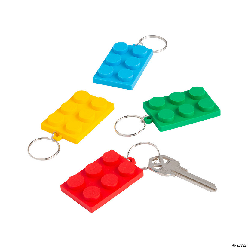 1 1/4&quot; x 2&quot; Bright Color Brick Party Rubber Keychains &amp;#8211; 12 Pc. Image