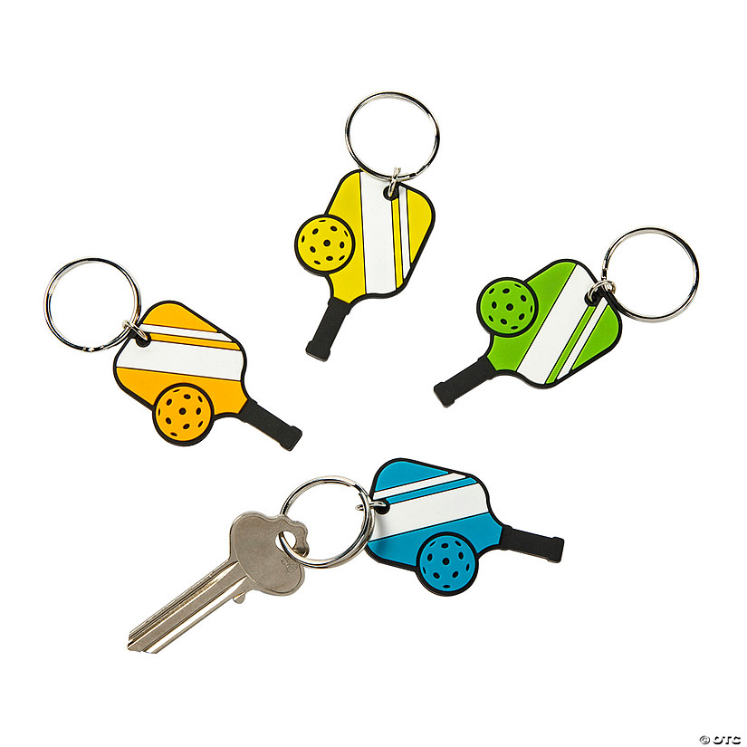 1 1/4&quot; x 2&quot; Pickleball Paddle &amp; Ball Metal Key Chains - 12 Pc. Image
