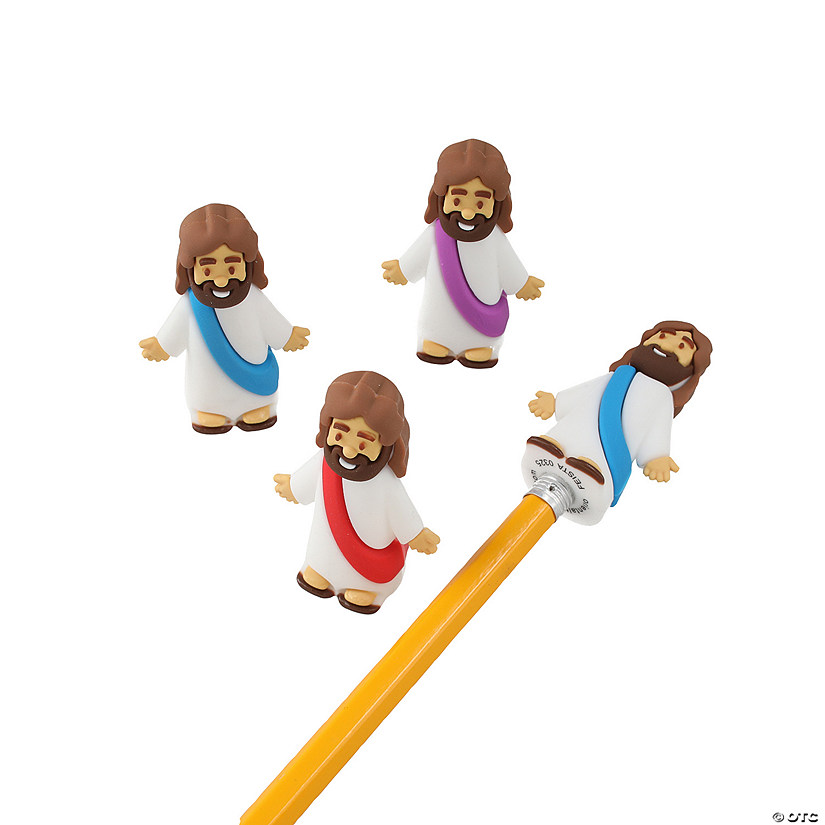 1 1/4&quot; x 2&quot; Religious Jesus with Sash Plastic Pencil Toppers - 24 Pc. Image