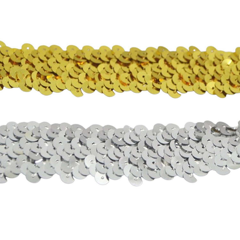 1 1/8" x 10 Yards Thick Sequin Braid Trim Silver 5 Packs Image