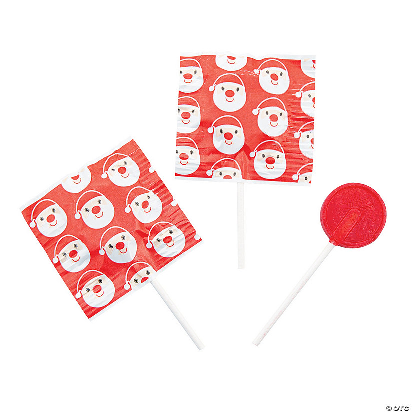 1" 1 lb. Santa Print Classic Cherry Lollipops - 55 Pc. Image