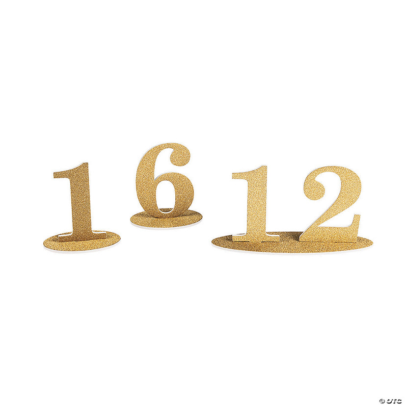 1 - 12 Gold Glitter Table Numbers - 12 Pc. Image