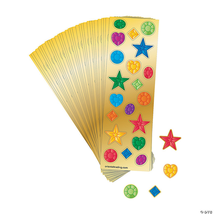 1/2" - 3/4" Jewel & Gem Multicolor Paper Sticker Sheets - 24 Pc. Image