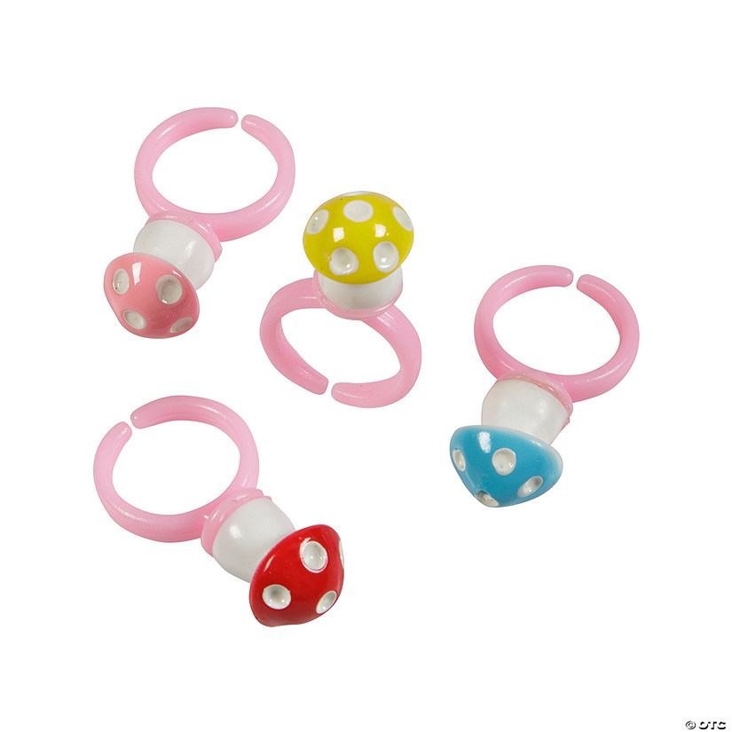 1/2&quot; Bright Color Plastic Mushroom Charm Rings - 24 Pc. Image
