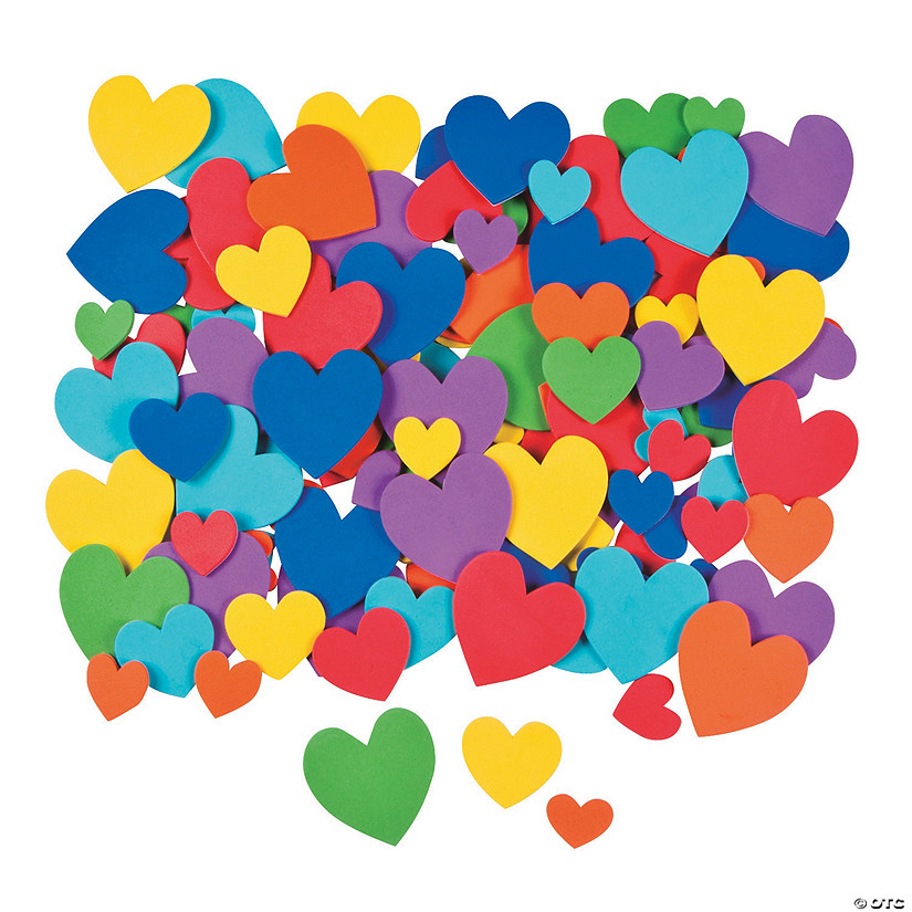 1" - 2" Bulk 532 Pc. Bright Heart Solid Color Self-Adhesive Foam Shapes Image