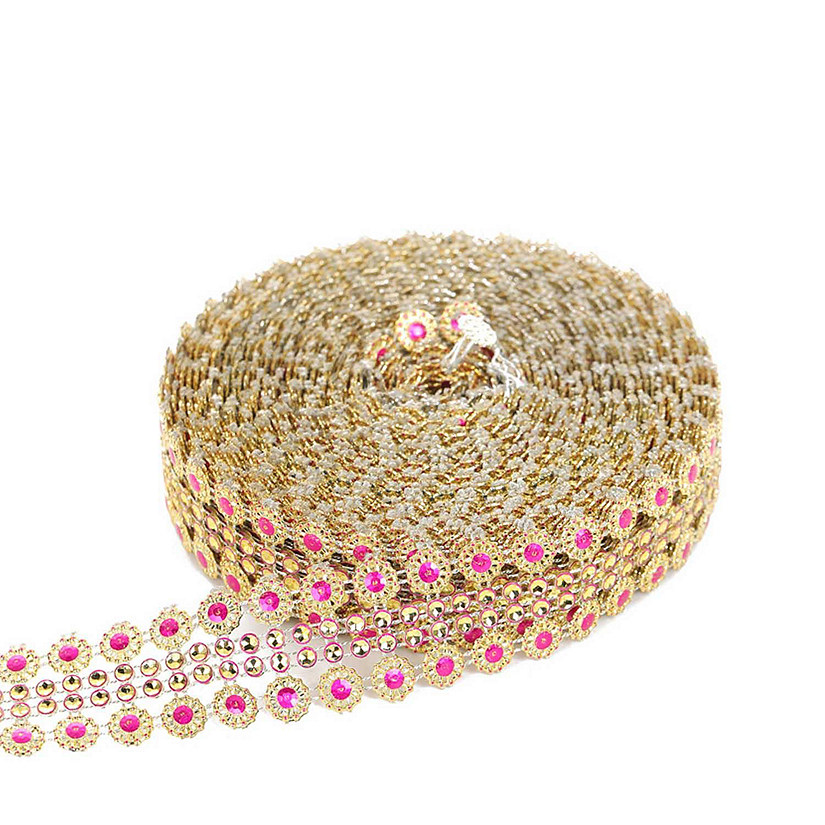 1.25"x 10 Yards Gold / Fuchsia Mesh Wrap Image