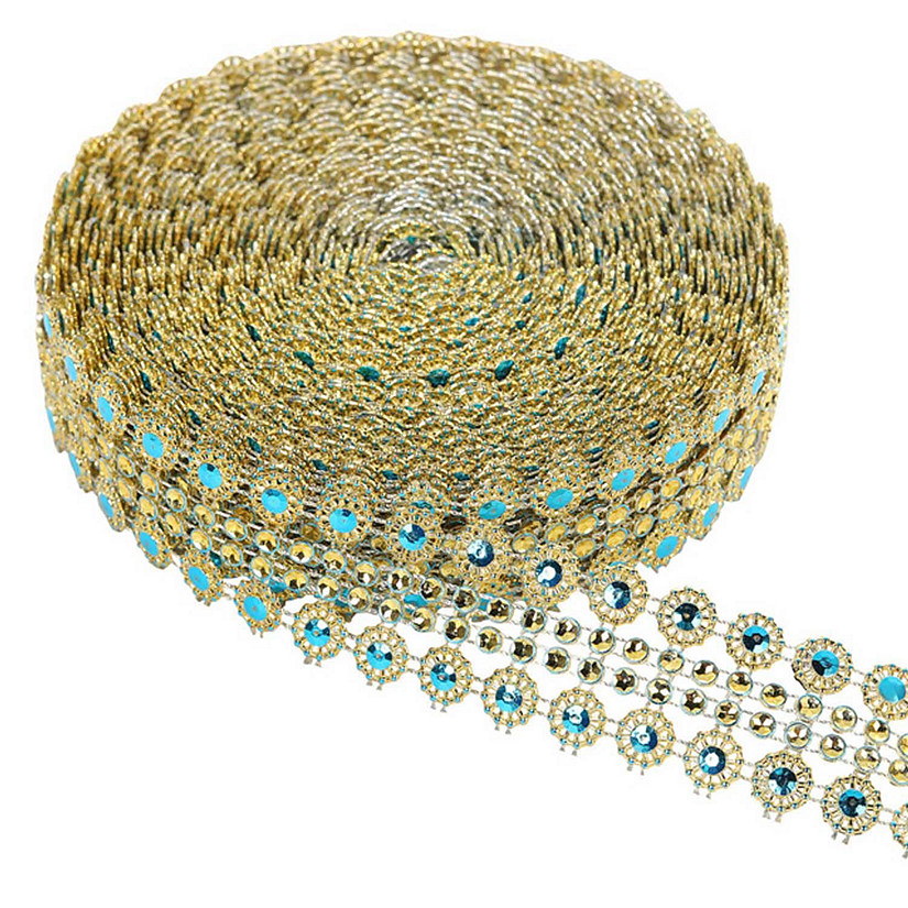 1.25"x 10 Yards Gold / Turquoise Mesh Wrap Image