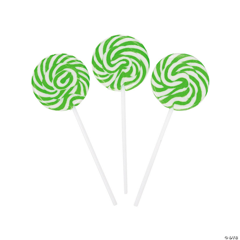 1 3/4" 14 oz. Bright Green & White Swirl Apple Lollipops - 24 Pc. Image