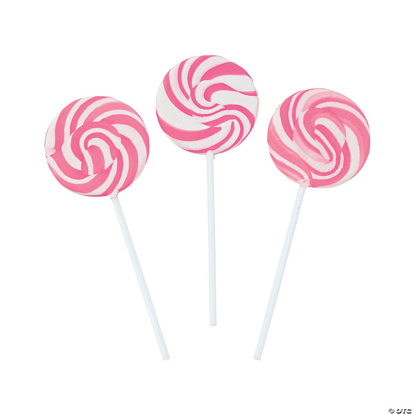 1 3/4" 14 oz. Hot Pink & White Swirl Watermelon Lollipops - 24 Pc. Image