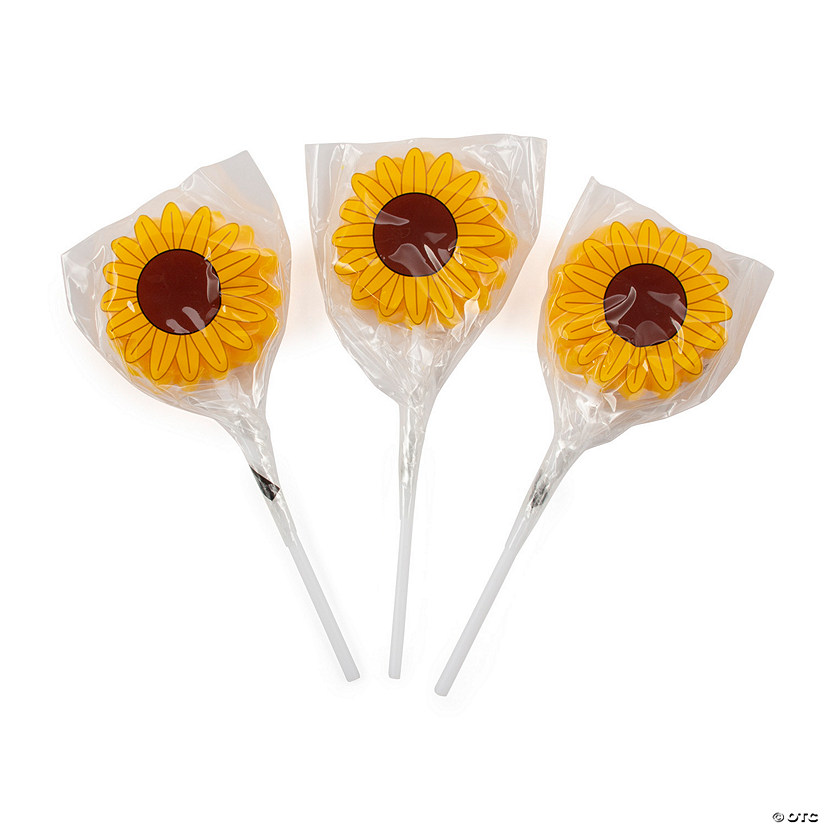 1 3/4" 7 oz. Sunflower-Shaped Wrapped Lemon Lollipops - 12 Pc. Image