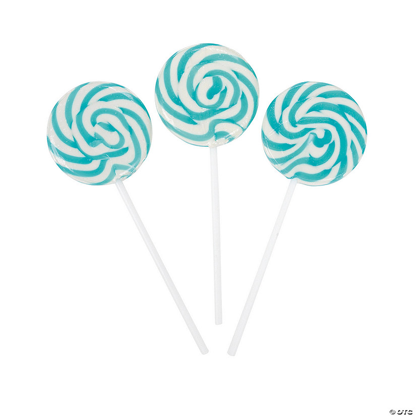 1 3/4" Aqua Blue Swirl Blueberry Lollipops - 24 Pc. Image