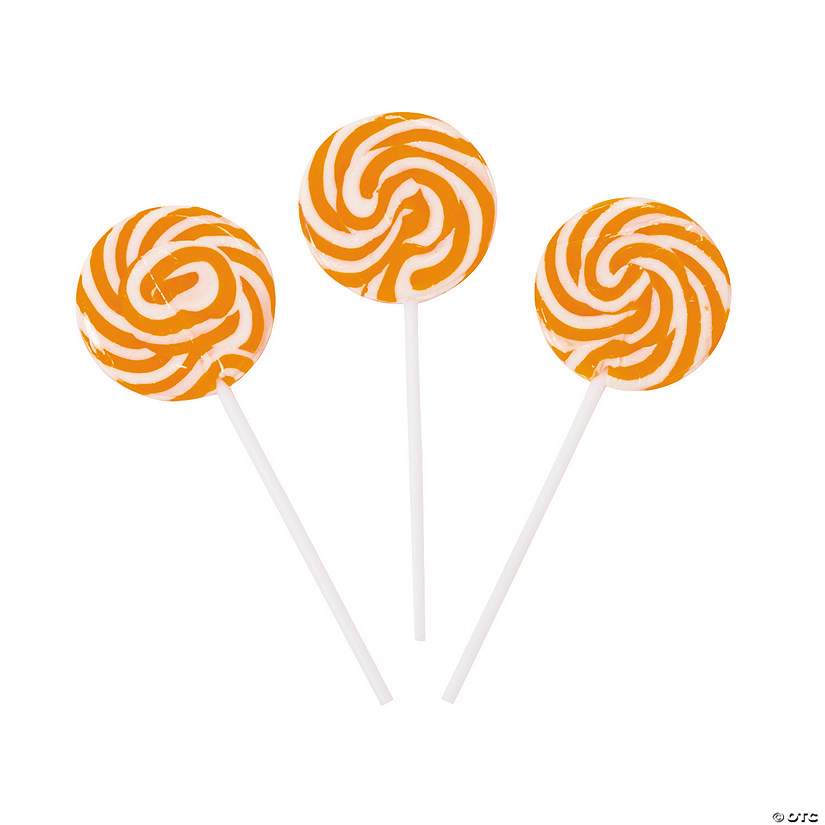 1 3/4" Bright Orange Swirl Orange Flavor Lollipops - 24 Pc. Image