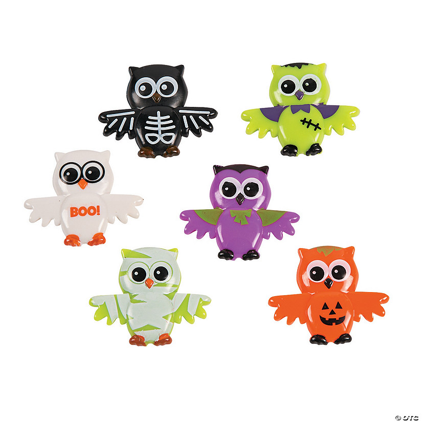 1 3/4" Bulk 48 Pc. Mini Assorted Halloween Vinyl Owl Characters Image
