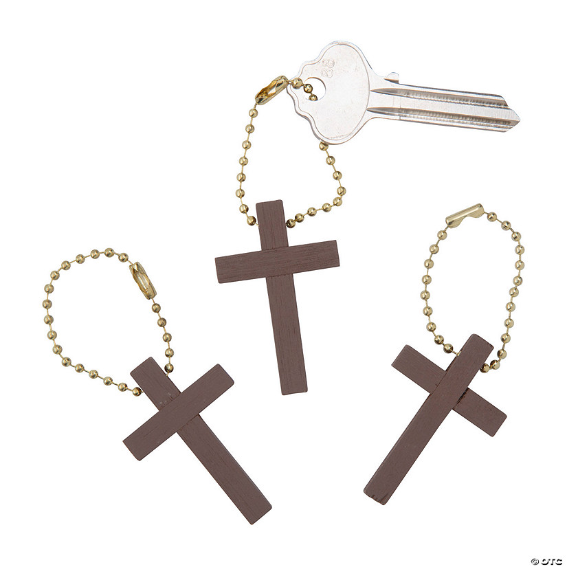 1 3/4" Classic Wood Cross Keychains with Metal Chain - 12 Pc. Image