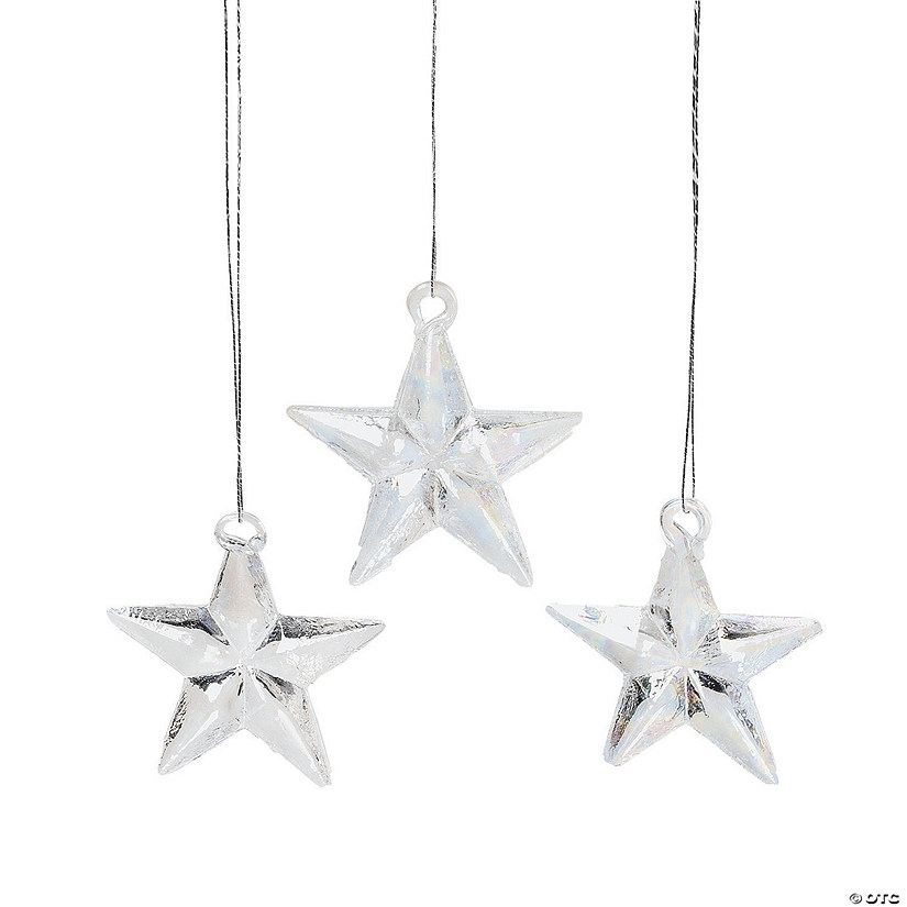 1 3/4" Opalized Star-Shaped Glass Christmas Ornaments - 12 Pc. Image