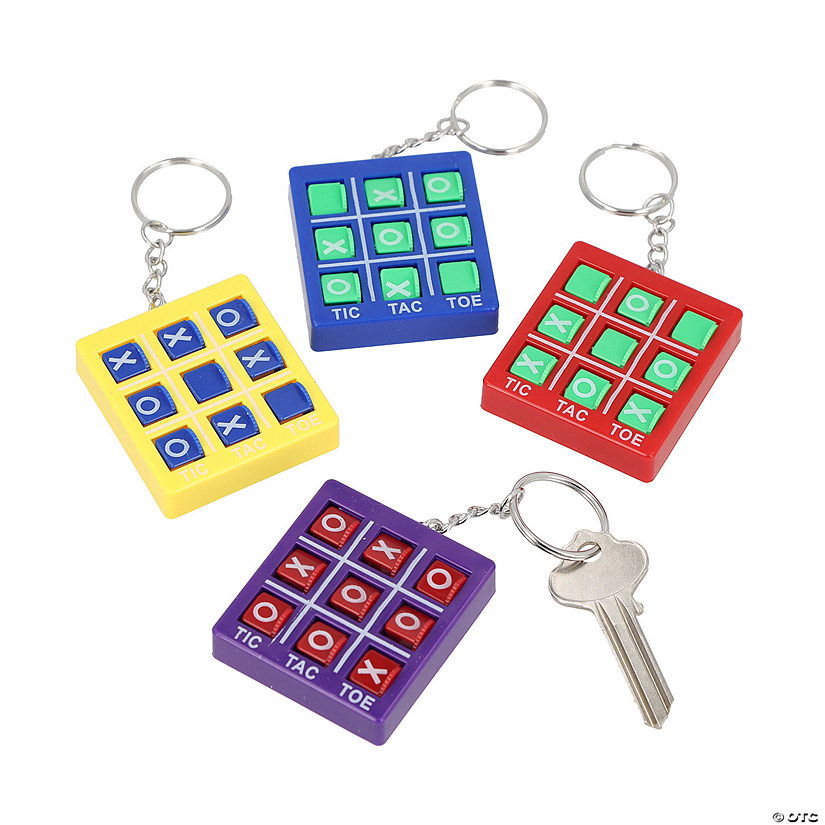 1 3/4&quot; x 1 3/4&quot; Bright Color Tic-Tac-Toe Game Plastic Keychains - 12 Pc. Image