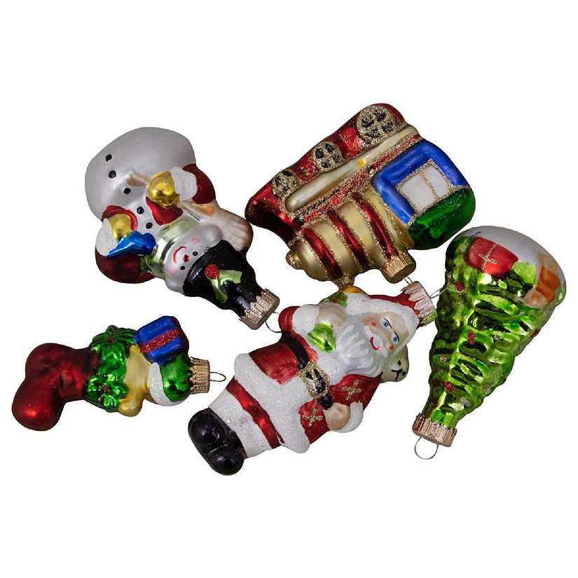 1-3.5 in. Festive Holiday Santa & Snowman Figurine Glass Ornament Set - 5 Count Image