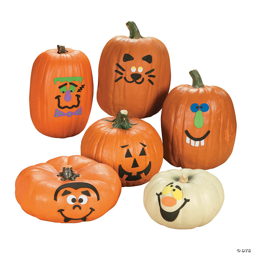 1" - 4 1/2" Bulk 48 Pc. Silly Pumpkin Faces Foam Decorating Kit Image