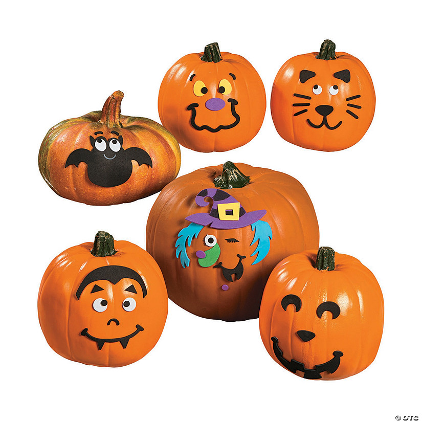 1/4" - 3" Small Silly Face Pumpkin Decorating Craft Kit - Makes 12 Image