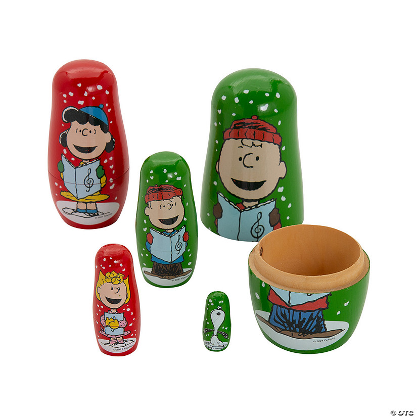 1" - 5" Peanuts&#174; Christmas Red & Green Wood Nesting Dolls - 5 Pc. Image