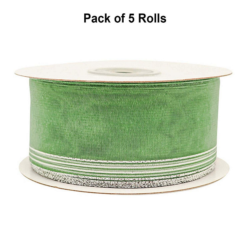 1.5"x25 yards Sage/Silver Organza Pull Bows Gift Ribbon Image
