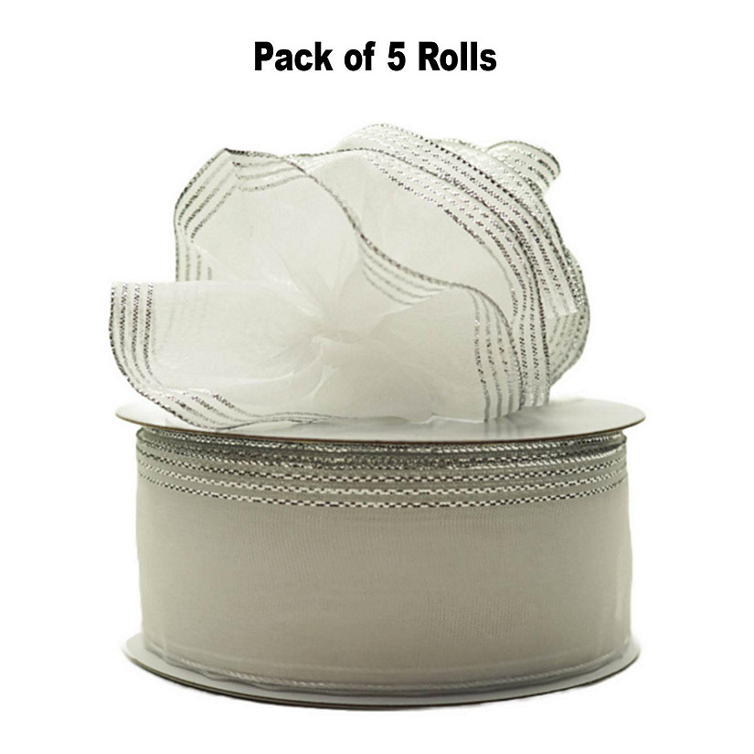1.5"x25 yards White/Silver Organza Pull Bows Gift Ribbon Image