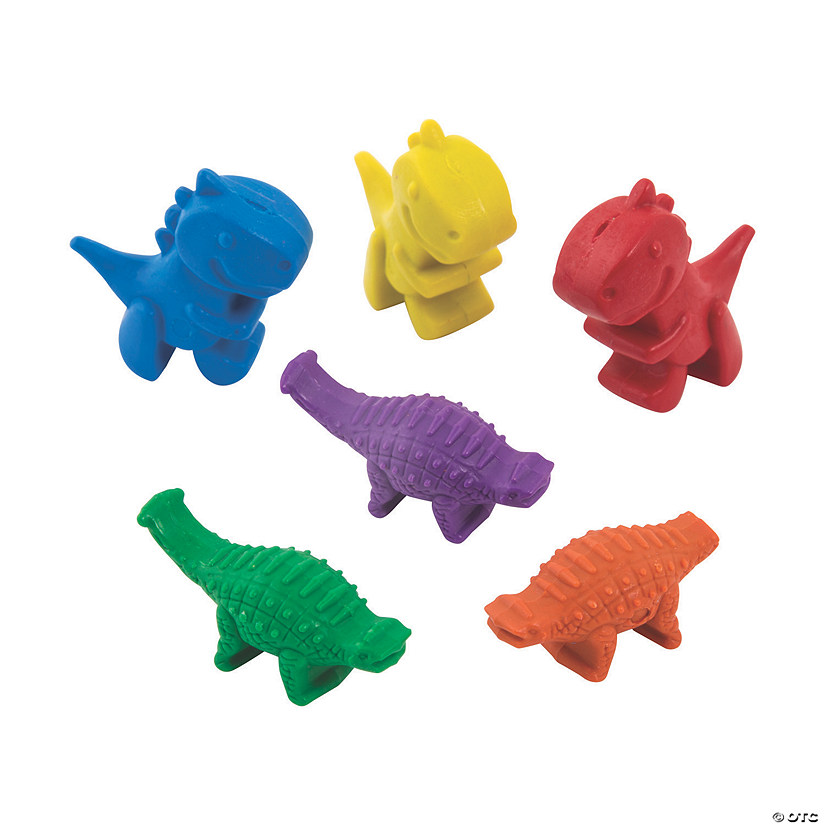 1" 6-Color Dinosaur-Shaped Novelty Crayons - 24 Pc. Image