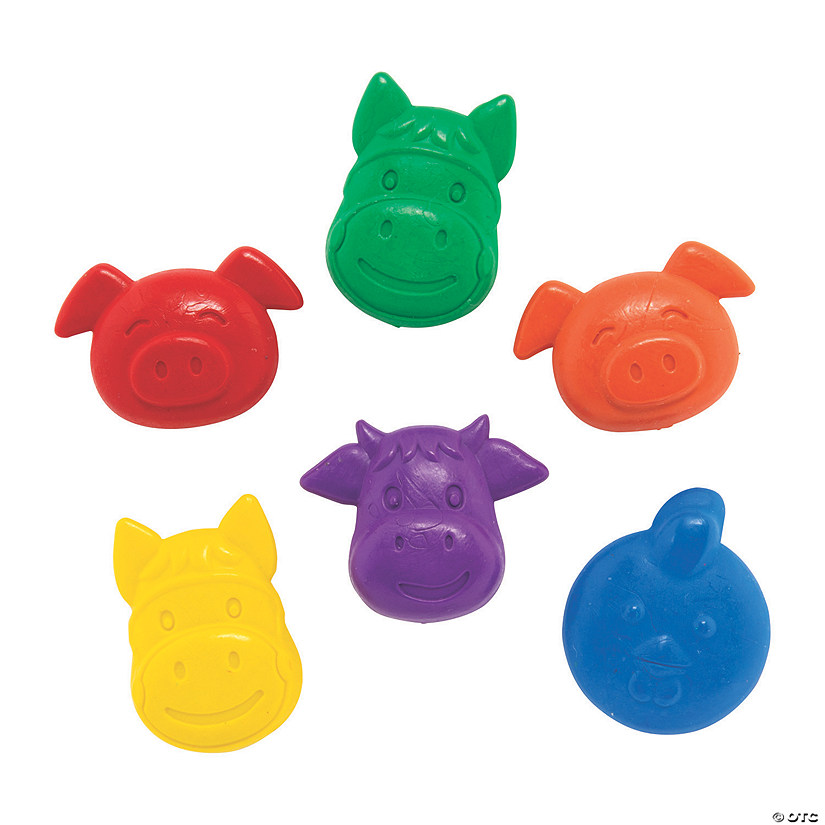 1" 6-Color Farm Animal-Shaped Novelty Crayons - 24 Pc. Image