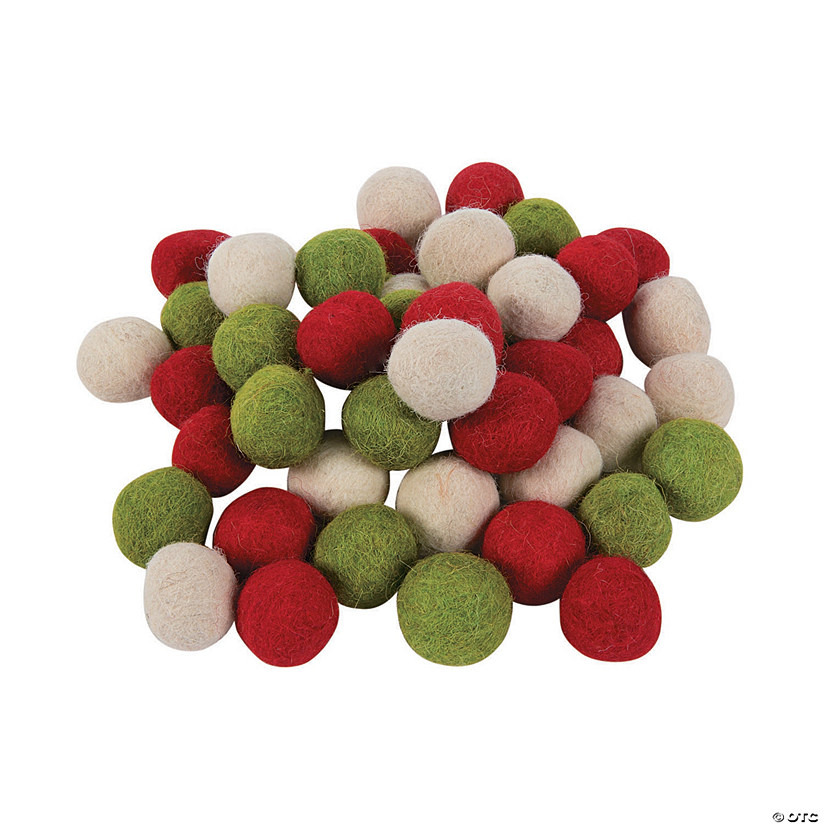 1" Bulk 120 Pc. Christmas Red, Green & White Wool Felt Pom-Poms Image