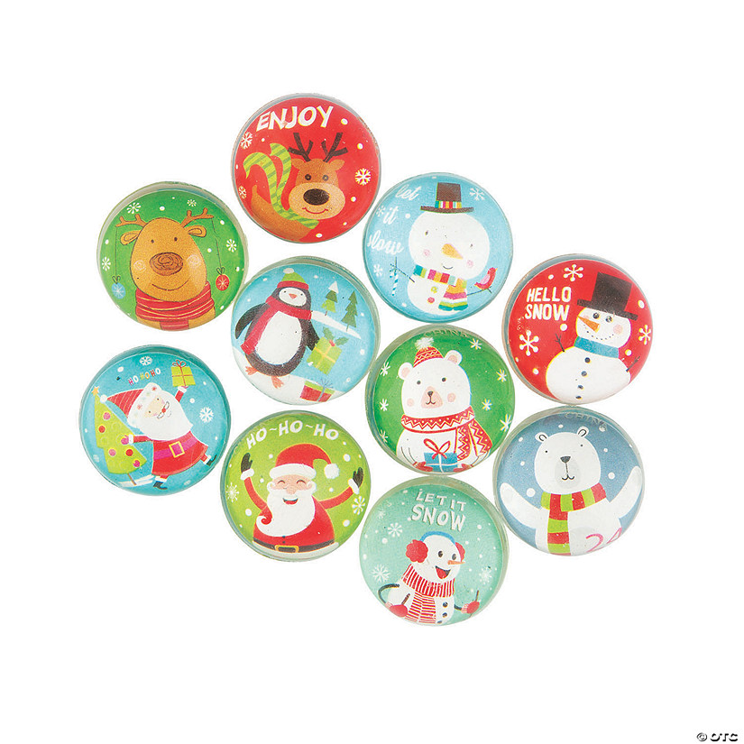 1" Bulk 144 Pc. Mini Christmas Character Rubber Bouncy Ball Assortment Image