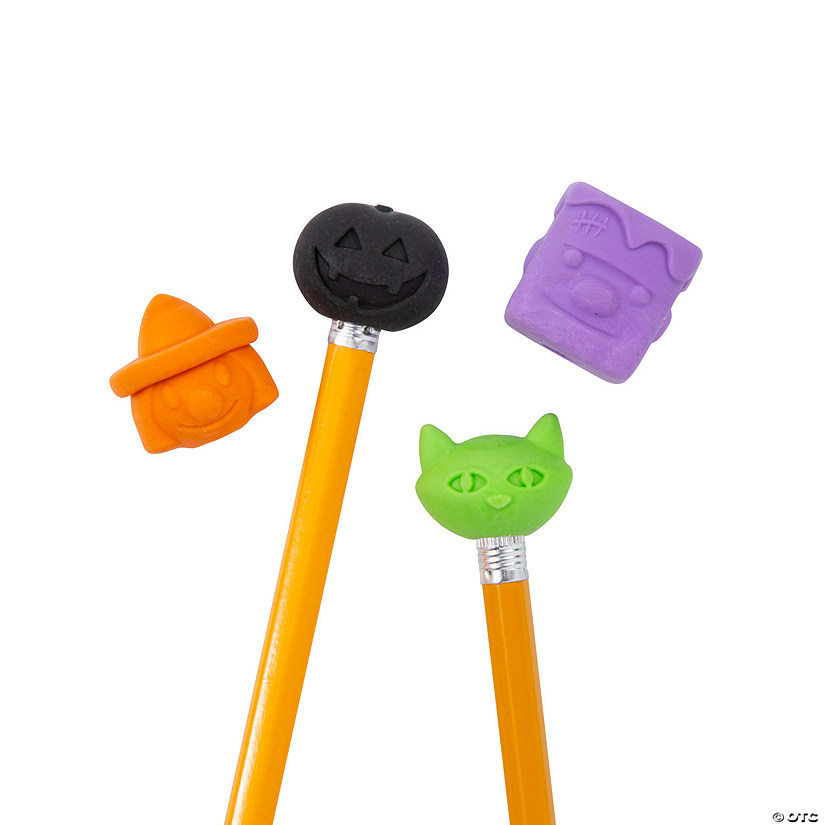 1" Bulk 144 Pc. Orange, Black, Purple & Green Halloween Pencil Top Erasers Image