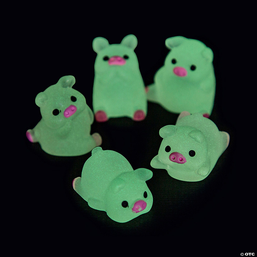 1&quot; Bulk 24 Pc. Mini Glow-in-the-Dark Resin Pigs Assortment Image
