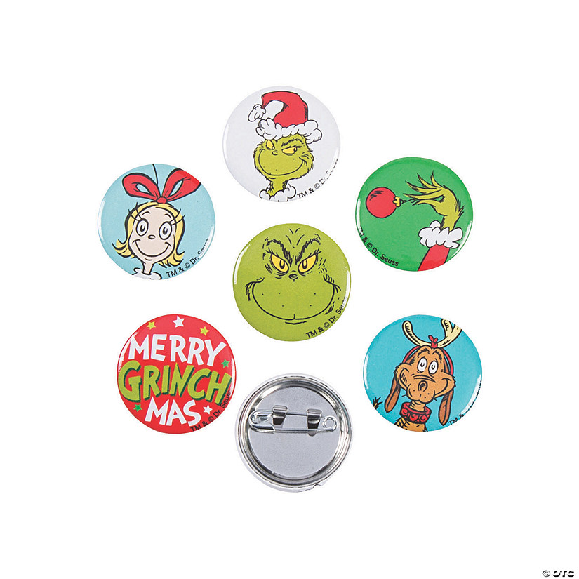 1" Bulk 48 Pc. Mini Dr. Seuss&#8482; The Grinch Character Metal Buttons Image