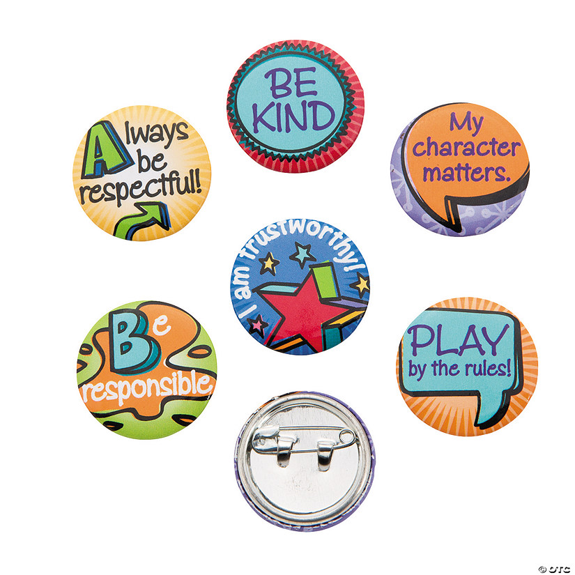 1" Bulk 48 Pc. Mini Good Character Traits Multicolor Metal Buttons Image