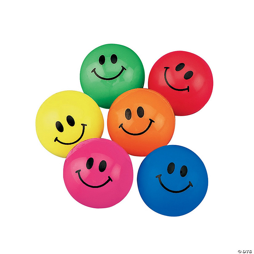 1" Bulk 48 Pc. Mini Smile Face Rubber Bouncy Ball Assortment Image