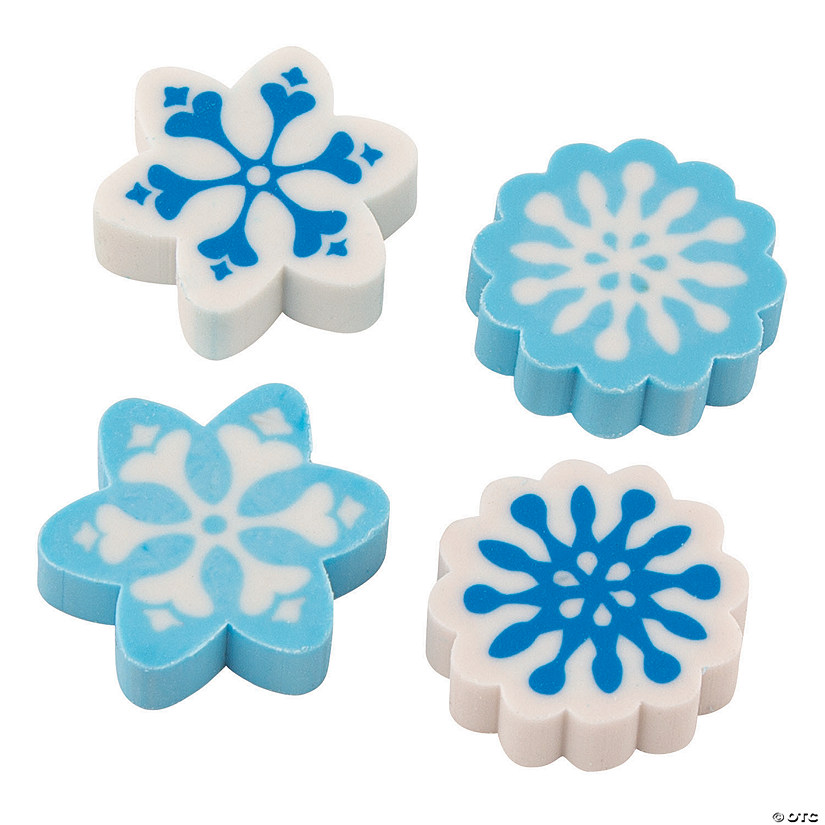 1" Bulk Winter Snowflake Blue & White Rubber Erasers - 72 Pc. Image