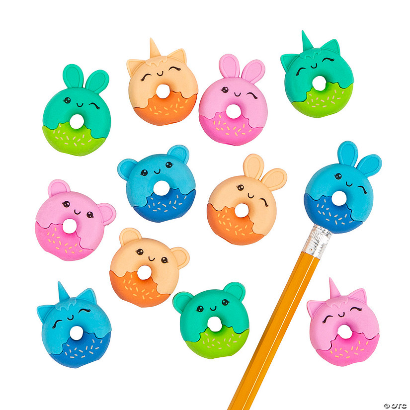 1" Donut Animal Rubber Eraser Pencil Toppers - 24 Pc. Image