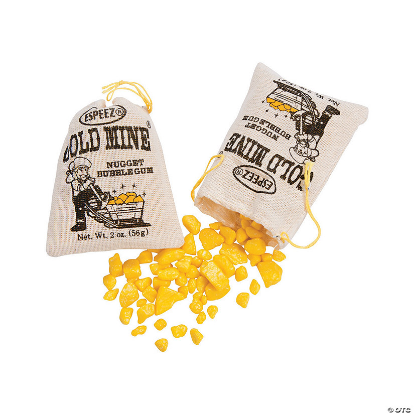 1 lb. 8 oz. Gold Nugget Bubble Gum in Drawstring Canvas Bags - 12 Pc. Image