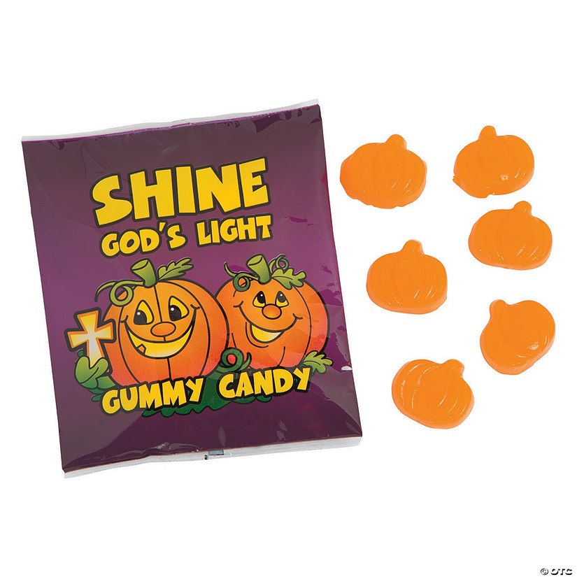 1 lb. Christian Pumpkin-Shaped Fruit Gummy Candy Packs - 24 Pc. Image