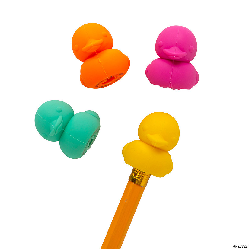 1&quot; Lucky Duck Bright Colors Rubber Pencil Top Erasers - 12 Pc. Image