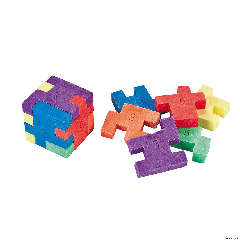 1" Mini Six-Sided Cube Puzzle Rubber Erasers - 12 Pc. Image