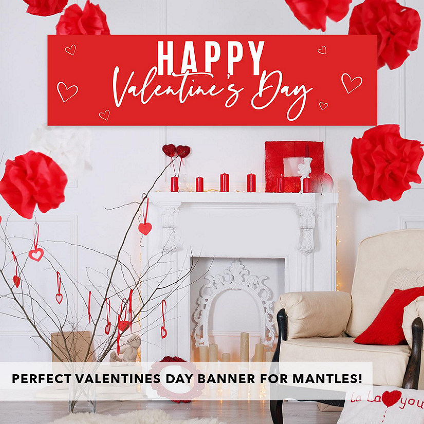 1 PC Red White Happy Valentines Banner Image