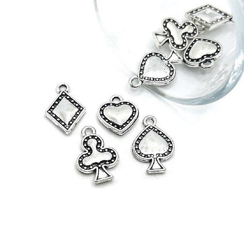 1 Set Silver Playing Card Suit Charms Image