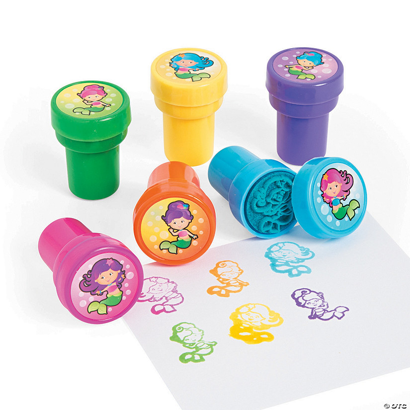 1" x 1 1/2" Bright Colors Mermaid Character Plastic Stampers - 24 Pc. Image