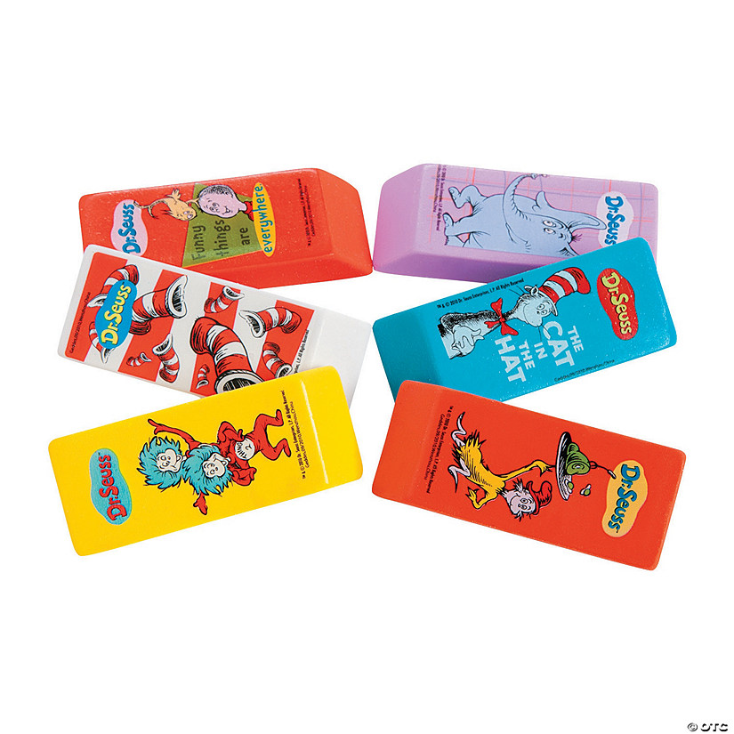 1" x 2 1/2" Bulk 48 Pc. Dr. Seuss&#8482; Characters Beveled Rubber Erasers Image