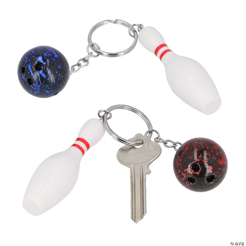 1&quot; x 2 3/4&quot; Bowling Ball &amp; Pin Plastic Keychains - 12 Pc. Image