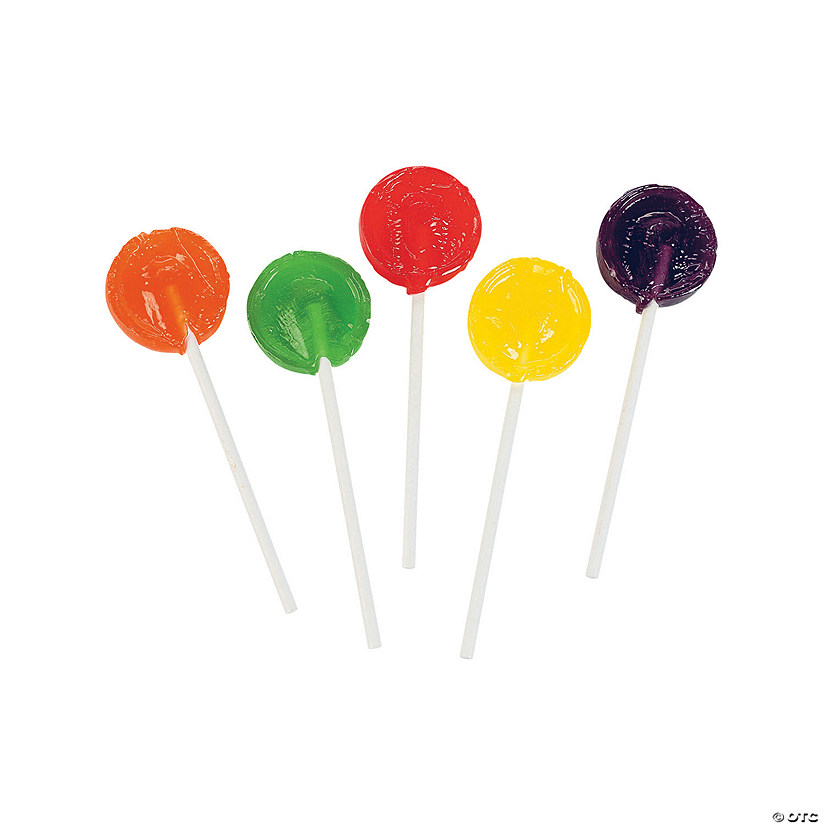 1" x 3" Assorted Fruit Flavors Candy Round Lollipops - 144 Pc. Image