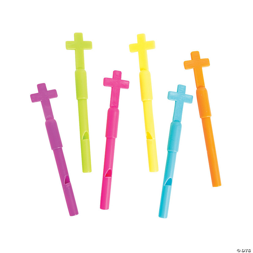 1" x 4 1/2" Bulk 72 Pc. Religious Cross Plastic Toy Whistles Image
