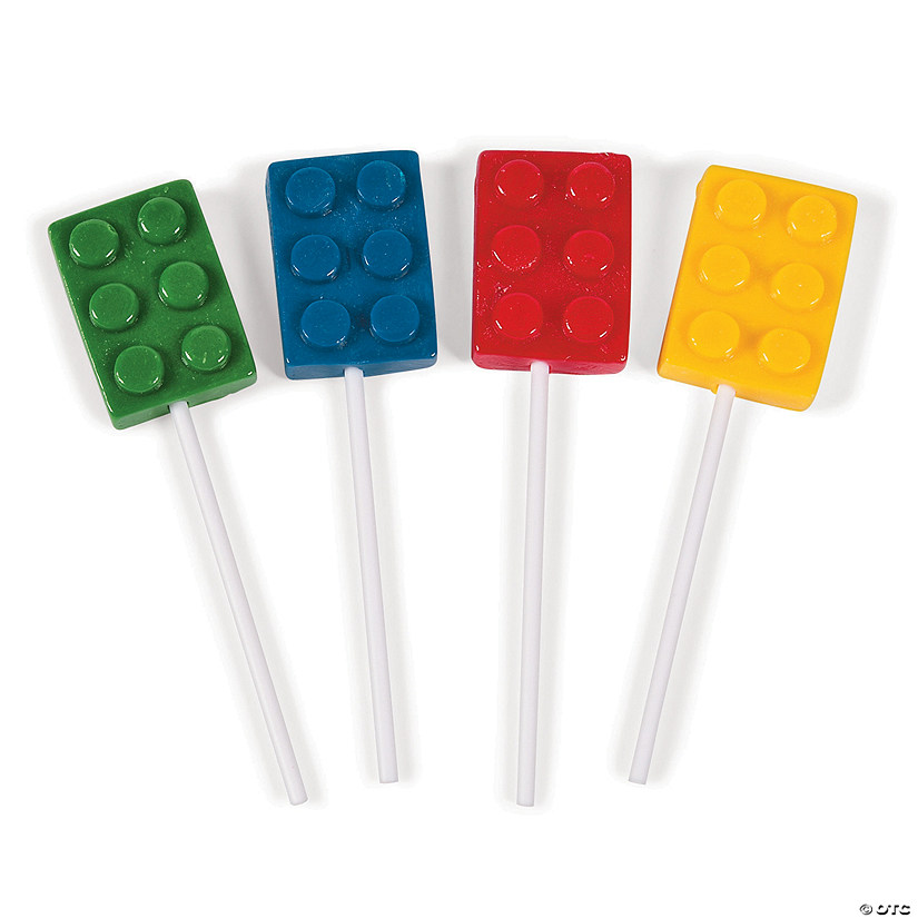 1" x 4" Green, Blue, Red & Yellow Color Brick Lollipops - 12 Pc. Image