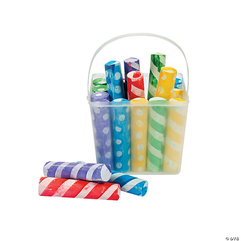 1" x 4" Stripe & Polka Dot Sidewalk Chalk with Bucket - 20 Pc. Image